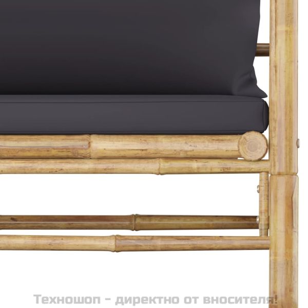 Градински лаундж комплект тъмносиви възглавници 7 части бамбук