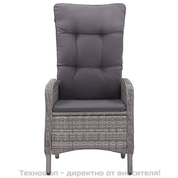 Градински трапезен комплект, 3 части, полиратан и стъкло, сив