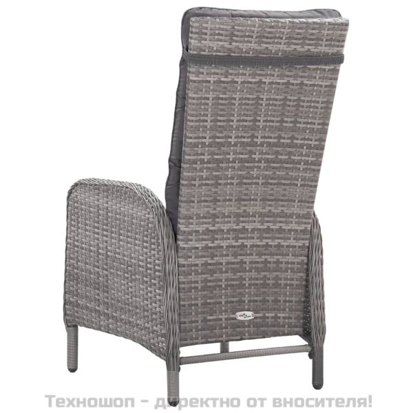 Градински трапезен комплект, 3 части, полиратан и стъкло, сив