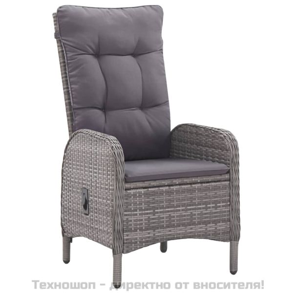 Градински трапезен комплект, 9 части, полиратан и стъкло, сив