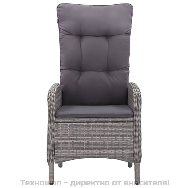 Градински трапезен комплект, 9 части, полиратан и стъкло, сив