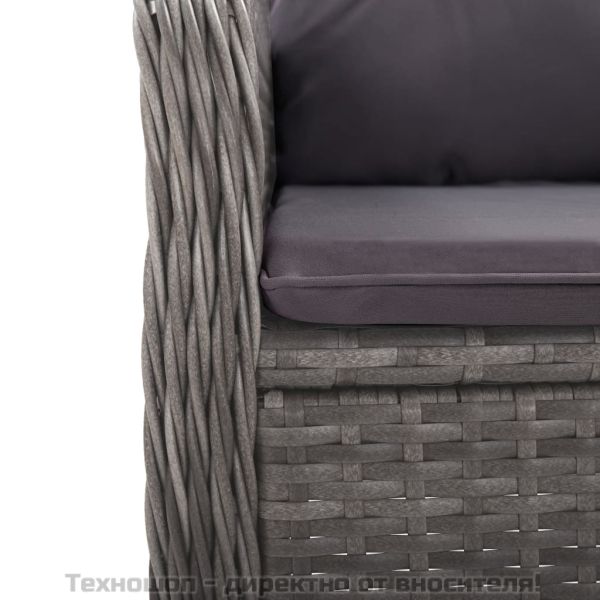 Градински трапезен комплект, 9 части, полиратан и стъкло, сив