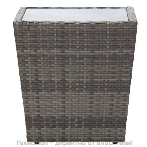 Градински бистро комплект, 3 части, полиратан и стъкло, сив