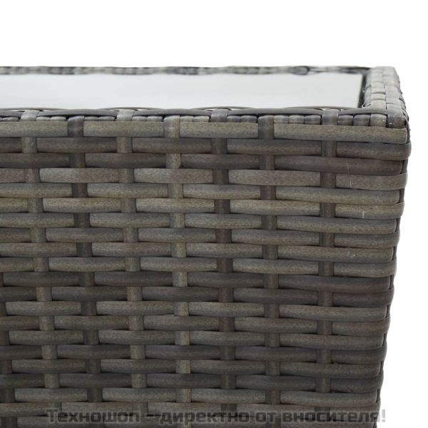 Градински бистро комплект, 3 части, полиратан и стъкло, сив