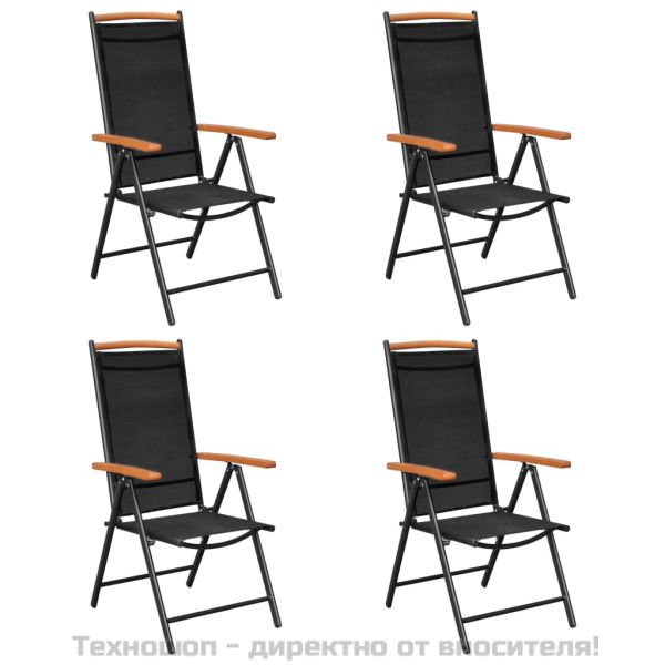 Градински трапезен комплект, 5 части, алуминий, черен