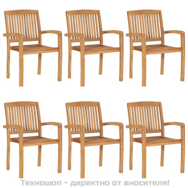 Стифиращи градински столове с възглавници 6 бр тик масив