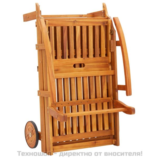 Шезлонги, 2 бр, с маса и възглавници, акациево дърво масив