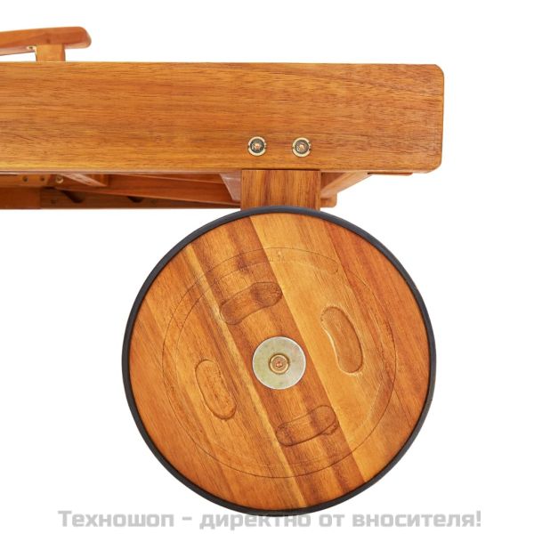 Шезлонги, 2 бр, с маса и възглавници, акациево дърво масив