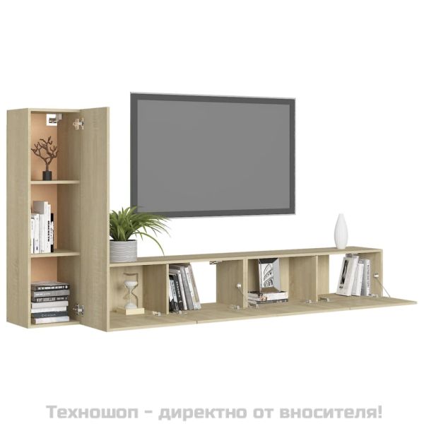 Комплект ТВ шкафове от 3 части, дъб сонома, инженерно дърво