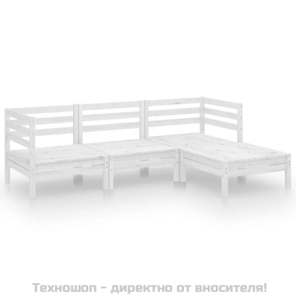 Градински лаундж комплект, 4 части, бял, бор масив