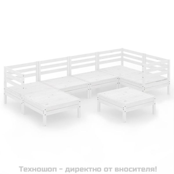 Градински лаундж комплект, 7 части, бял, бор масив