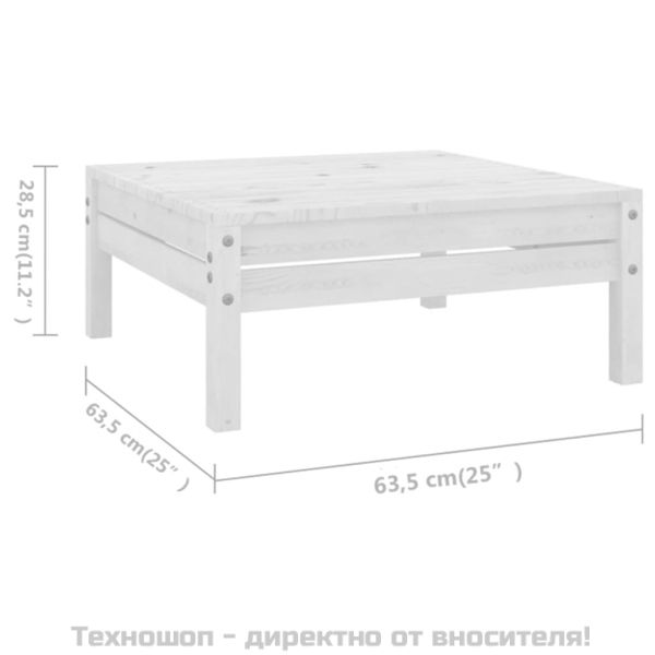 Градински лаундж комплект, 7 части, бял, бор масив