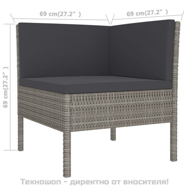 Градински лаундж комплект с възглавници 5 части полиратан сив