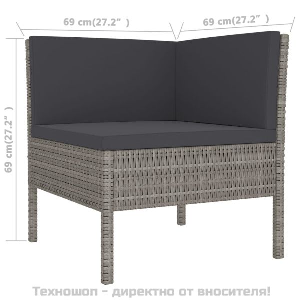 Градински лаундж комплект с възглавници 10 части полиратан сив