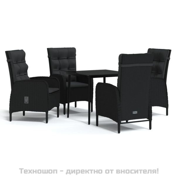 Градински трапезен комплект от 5 части с възглавници черен