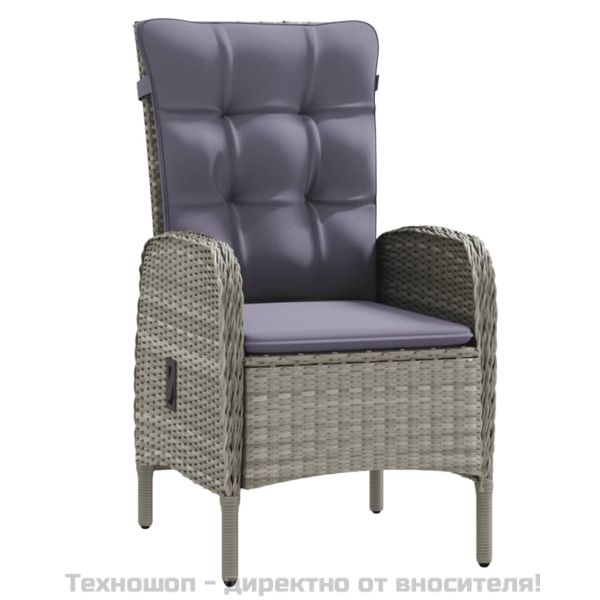 Градински трапезен комплект с възглавници 5 части, сиво и черно