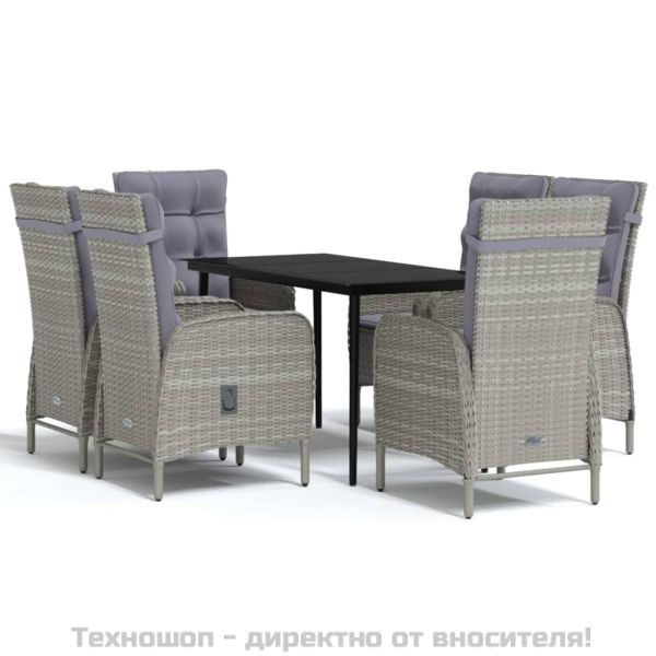 Градински трапезен комплект с възглавници 7 части сиво и черно