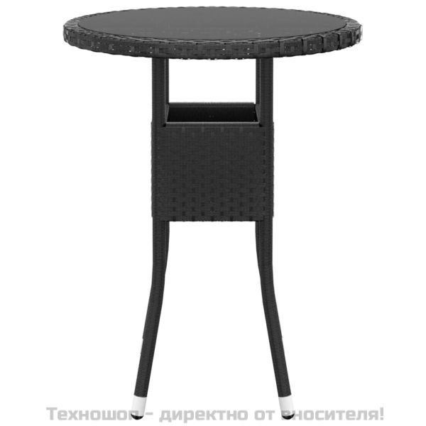 Градинска маса, Ø60x75 см, закалено стъкло и полиратан, черна