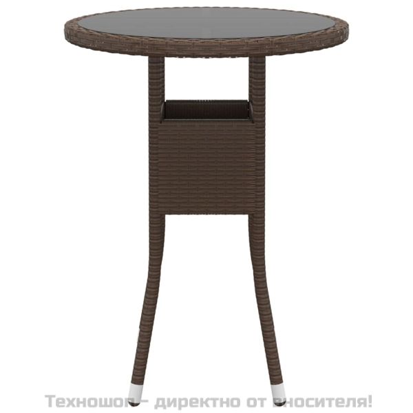 Градинска маса, Ø60x75 см, закалено стъкло и полиратан, кафява