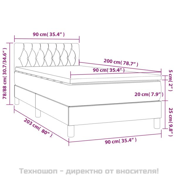 Боксспринг легло с матрак, тъмносиво, 90x200 см, плат