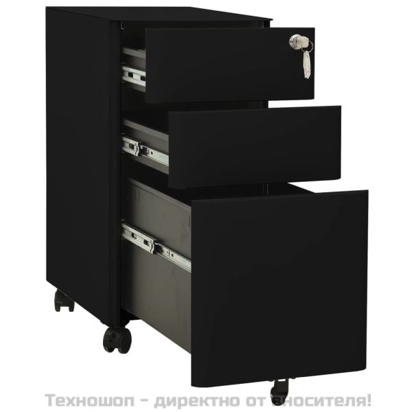 Мобилен офис шкаф, черен, 30x45x59 см, стомана