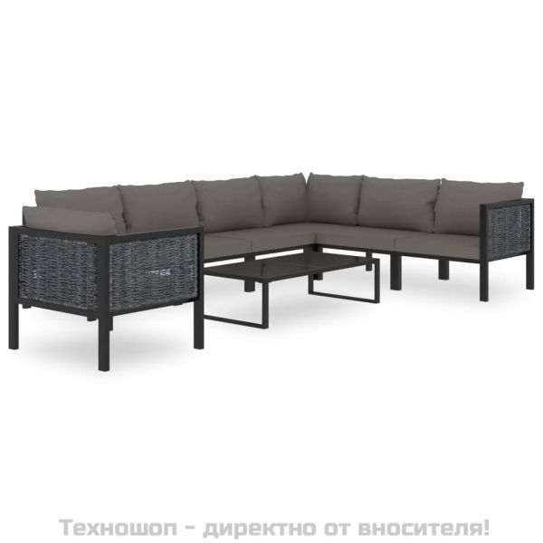 Градински комплект с възглавници, 8 части, полиратан, антрацит