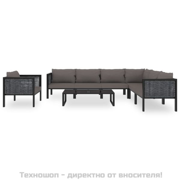 Градински комплект с възглавници, 8 части, полиратан, антрацит