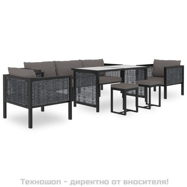 Градински комплект с възглавници, 8 части, полиратан, антрацит