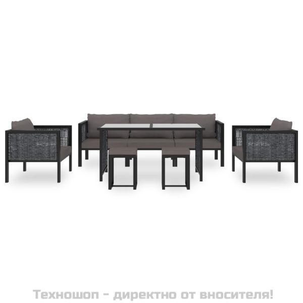 Градински комплект с възглавници, 8 части, полиратан, антрацит