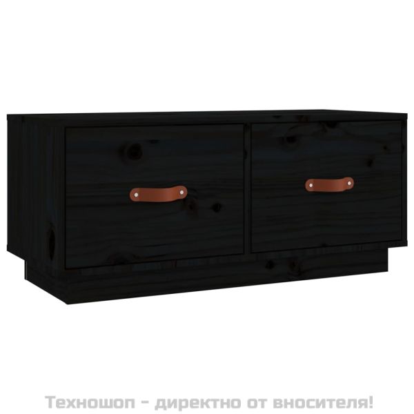 ТВ шкаф, черен, 80x34x35 см, бор масив
