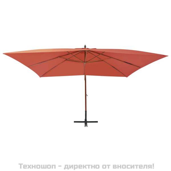 Конзолен градински чадър с дървен прът, 400x300 см, теракота