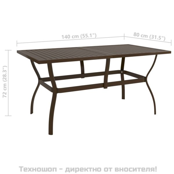 Градинска маса, кафява, 140x80x72 см, стомана