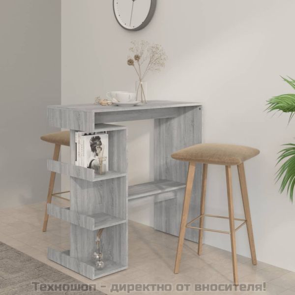 Бар маса с шкаф за съхранение, сив сонома, 100x50x101,5 см