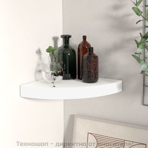 Окачен ъглов рафт, бял, 25x25x3,8 см, МДФ