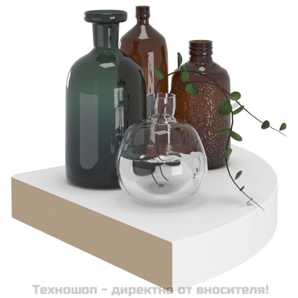 Окачен ъглов рафт, бял, 25x25x3,8 см, МДФ