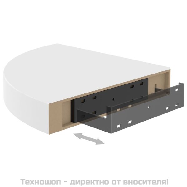 Окачен ъглов рафт, бял, 25x25x3,8 см, МДФ