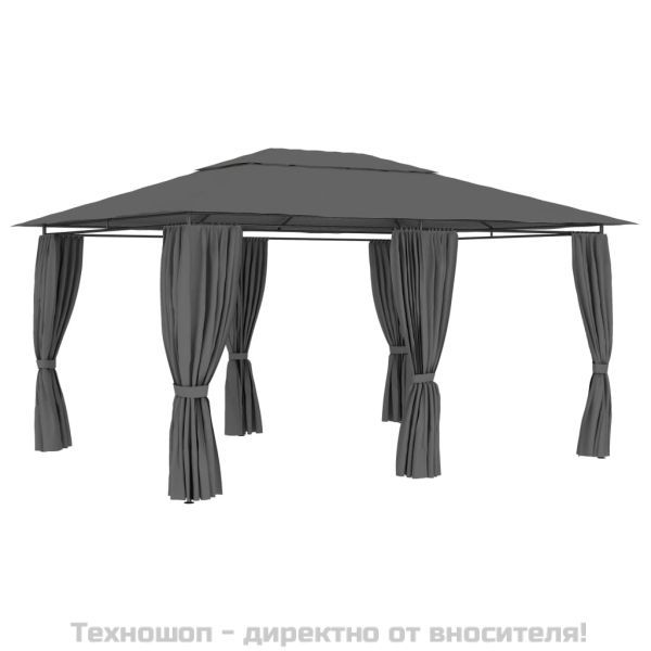 Градинска шатра със завеси, 4x3 м, антрацит