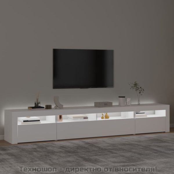 ТВ шкаф с LED осветление, бял, 240x35x40 см