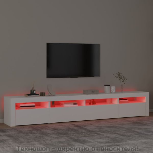 ТВ шкаф с LED осветление, бял, 240x35x40 см