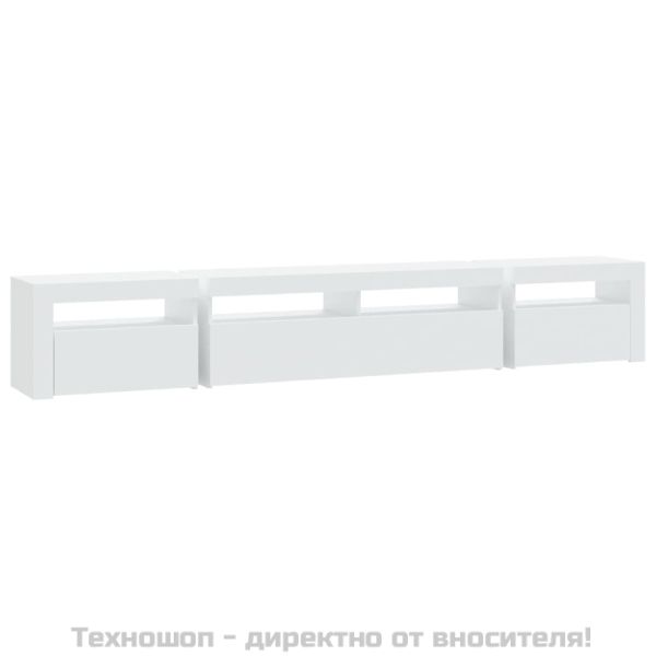ТВ шкаф с LED осветление, бял, 240x35x40 см