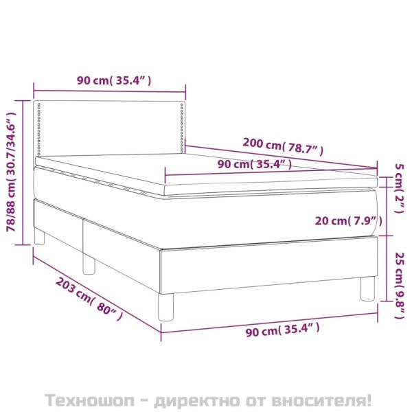 Боксспринг легло с матрак, тъмносиво, 90x200 см, плат