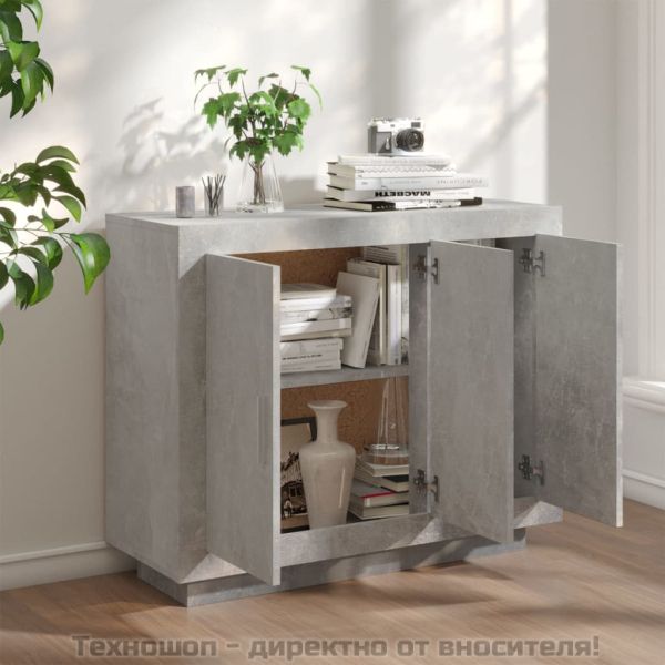 Сайдборд, бетонно сив, 92x35x75 см, инженерно дърво