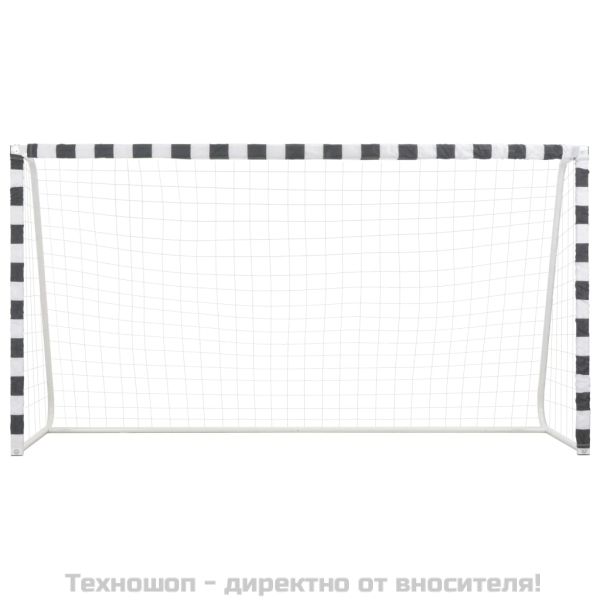 Футболна врата, 300x160x90 см, метал, черно и бяло