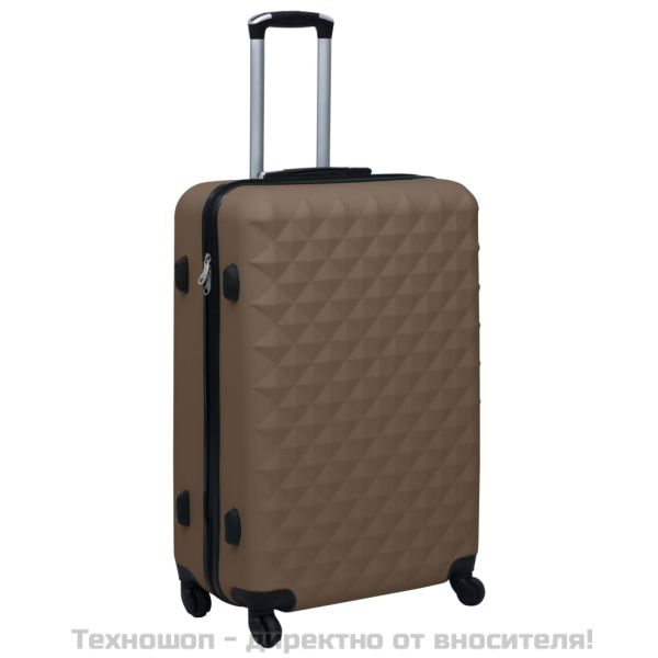Комплект твърди куфари с колелца, 3 бр, кафяв, ABS