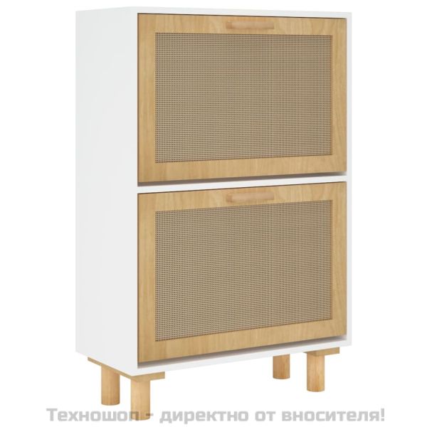 Шкаф за обувки бял 52x25x80 см инженерно дърво и ратан