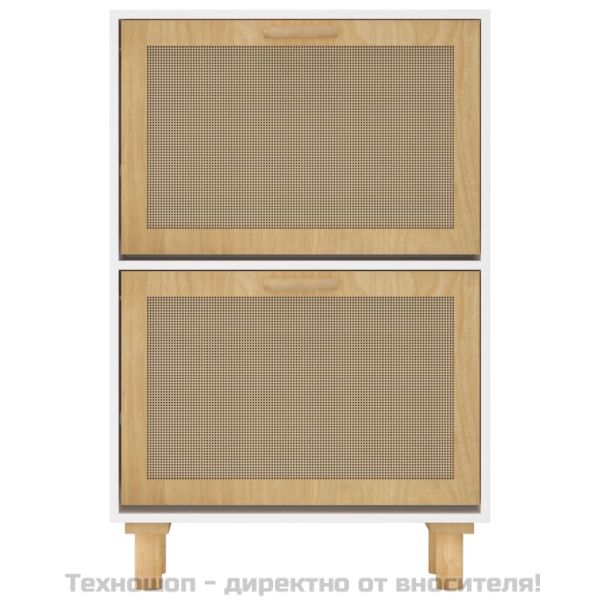 Шкаф за обувки бял 52x25x80 см инженерно дърво и ратан