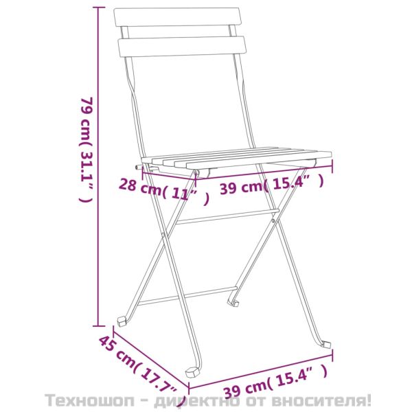Сгъваеми бистро столове, 6 бр, тиково дърво масив и стомана