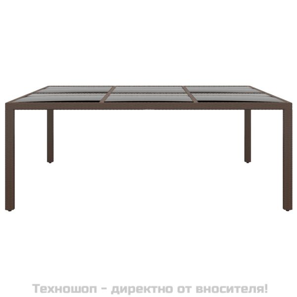 Градинска маса със стъклен плот, кафява, 200x150x75 см, ратан