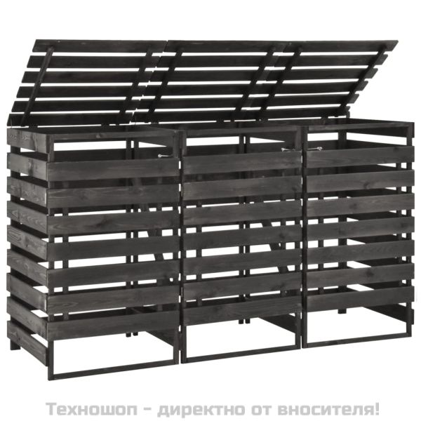 Троен навес за кофи за смет, 210x75x121 см, боядисан бор масив