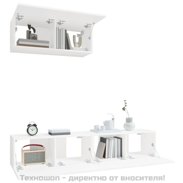 Комплект ТВ шкафове от 3 части, бял, инженерно дърво